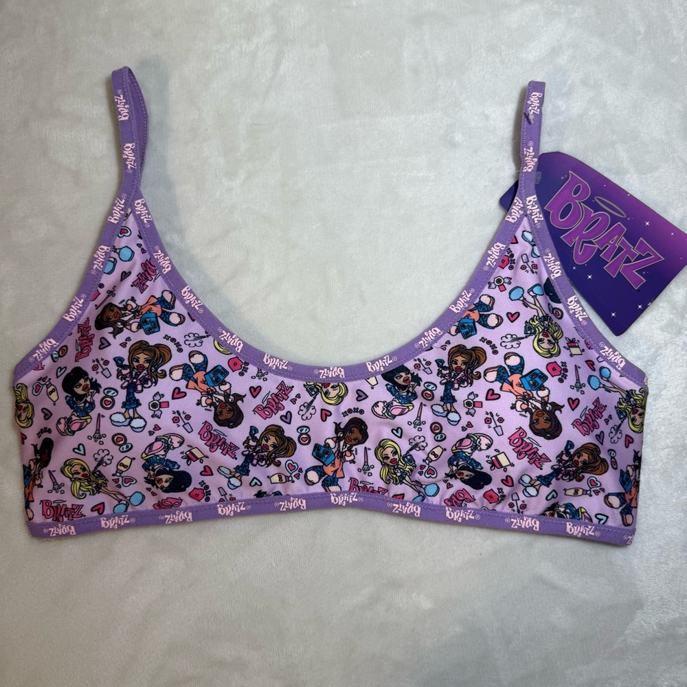 Bratz NWT Purple Bralette L Y2K Graphic Lingerie Crop Top